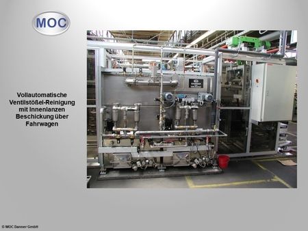 Vollautomatische Ventilstößel-Reinigung mit Innenlanzen Beschickung über Fahrwagen